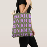 Tote Bag Bonjour | Typographie chic olive et Lilac Bold<br><div class="desc">Bonjour | Sac fourre-tout de typographie chic olive et Lilac Bold</div>
