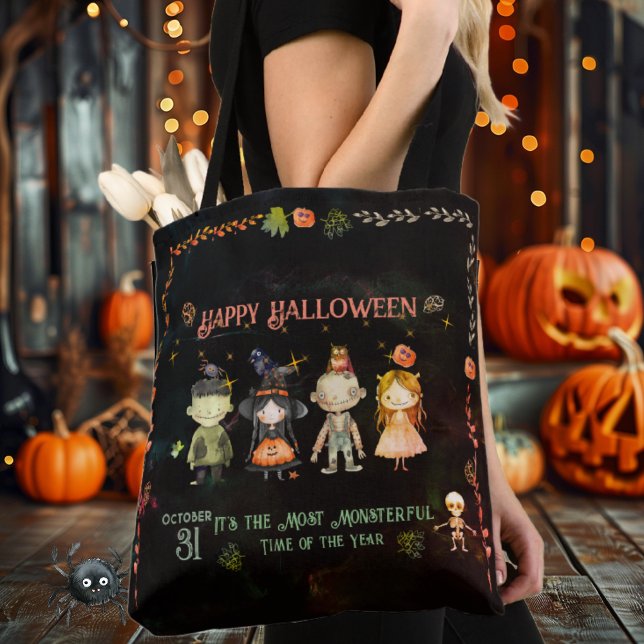 Tote Bag Bonne fête des monstres mignons d'Halloween (Happy Halloween Cute Monsters Party Tote )