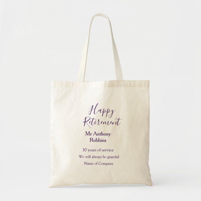 Tote Bag Bonne retraite ajouter le nom années de service à  (Devant)