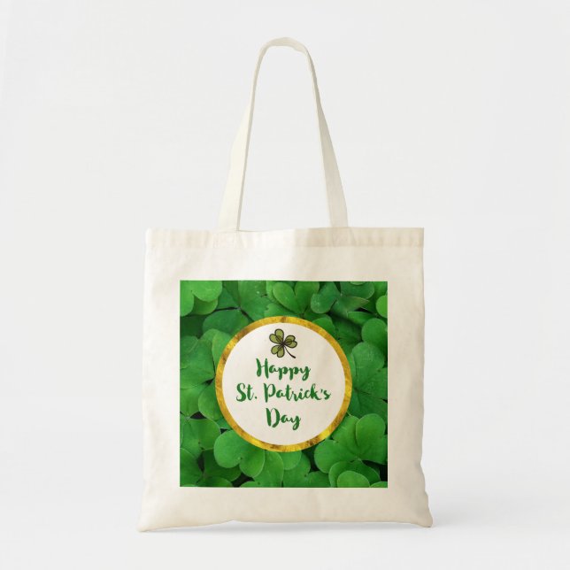 Tote Bag Bonne Saint Patrick avec des Clovers verts (Devant)