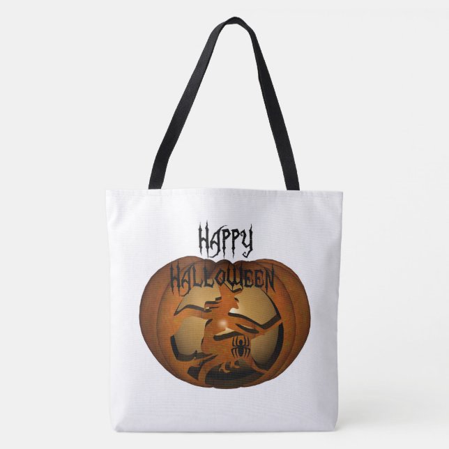 Tote Bag Bonne sorcière d'Halloween et Citrouille (Devant)