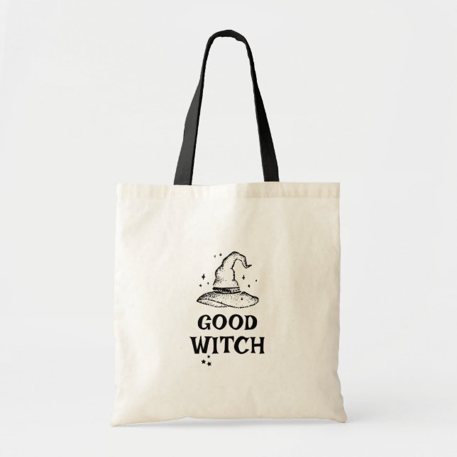 Tote Bag Bonne sorcière Halloween noir et blanc (Devant)