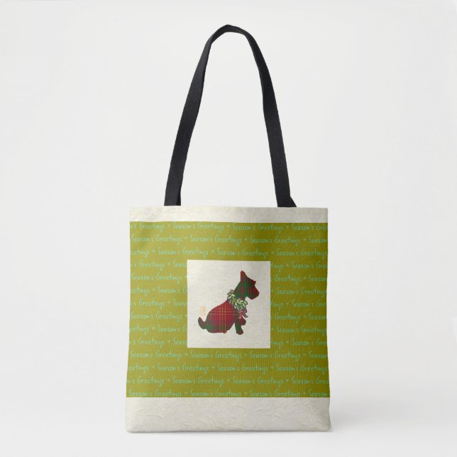 Tote Bag Bonnes Fêtes de chien écossais sur toute impressio (Devant)