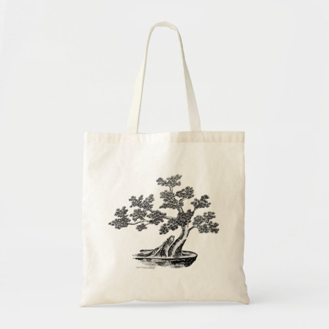 Tote Bag Bonsai - Style chinois - noir et blanc (Devant)