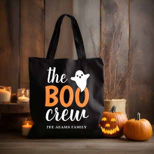 Tote Bag Boo Crew Halloween Black Orange Nom de famille