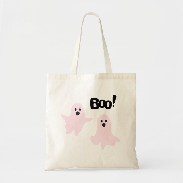 Tote Bag Boo mou Halloween Fantômes roses Éffrayant (Devant)