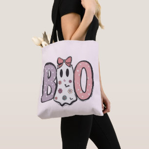 Tote Bag Boo Super Cute Ghost Pastel Pink Halloween