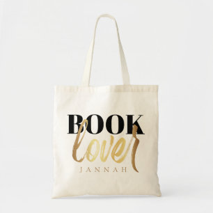 Tote Bag Book Lover Black Gold Script Book Nom Nerd
