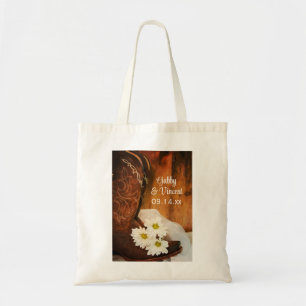 Tote Bag Boots de cowboy blanc de marguerites Pays Mariage 