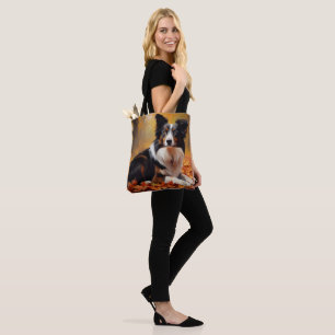 Tote Bag Border Collie dans les feuilles d'automne qui tomb