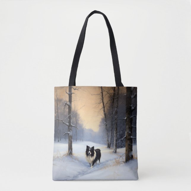 Tote Bag Border Collie Qu'il neige Noël (Devant)