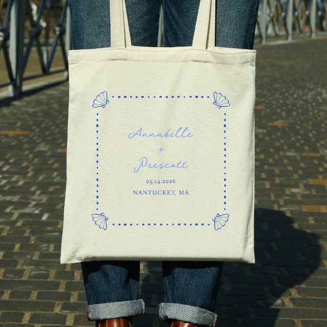 Tote Bag Bordure Coastal Chic Shell Mariage personnalisé (Créateur téléchargé)
