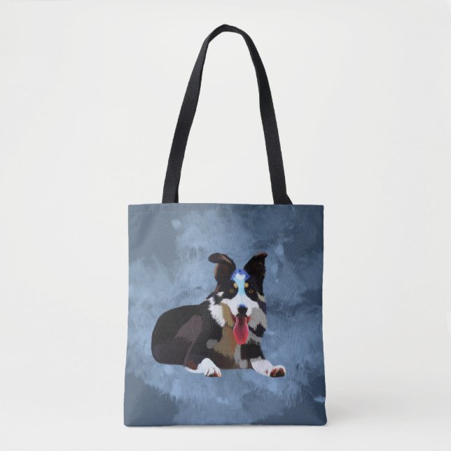 Tote Bag Bordure Collie Chien Aquarelle Portrait (Devant)
