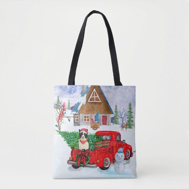 Tote Bag Bordure Collie chien dans la livraison de Noël Cam (Devant)