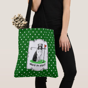 Tote Bag Bordure Collie Chien Jouer Golf (noir & blanc) Amu