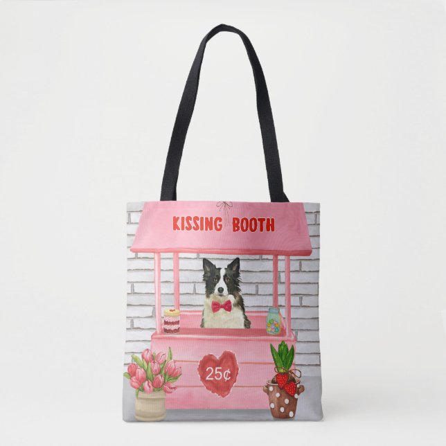 Tote Bag Bordure Collie Chien Saint Valentin Baiser Booth (Devant)