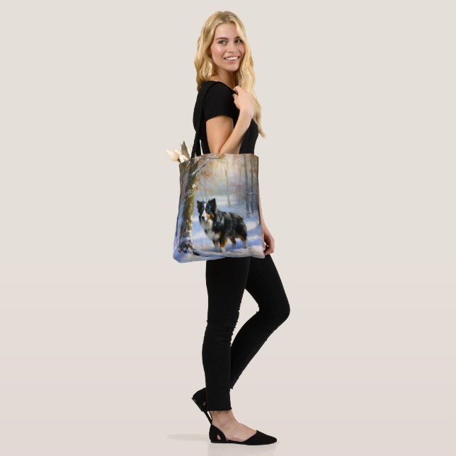 Tote Bag Bordure Collie Laisser neiger Noël (Sur le modèle)