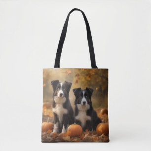 Tote Bag Bordure Collie Puppy Automne Citrouille de plaisir