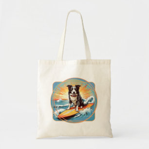 Tote Bag Bordure Collie Surfing Chien