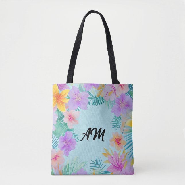 Tote Bag Bordure Florale Tropicale Esthétique d'Été (Devant)