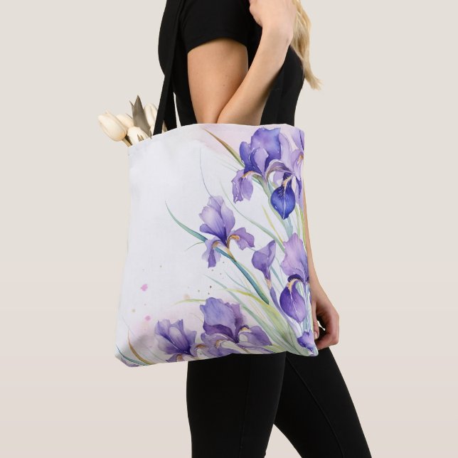 Tote Bag Bordure Iris Violet En Blanc (De près)
