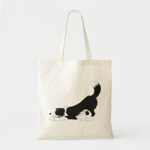 Tote Bag Bordure noire et blanche Collie Yoga