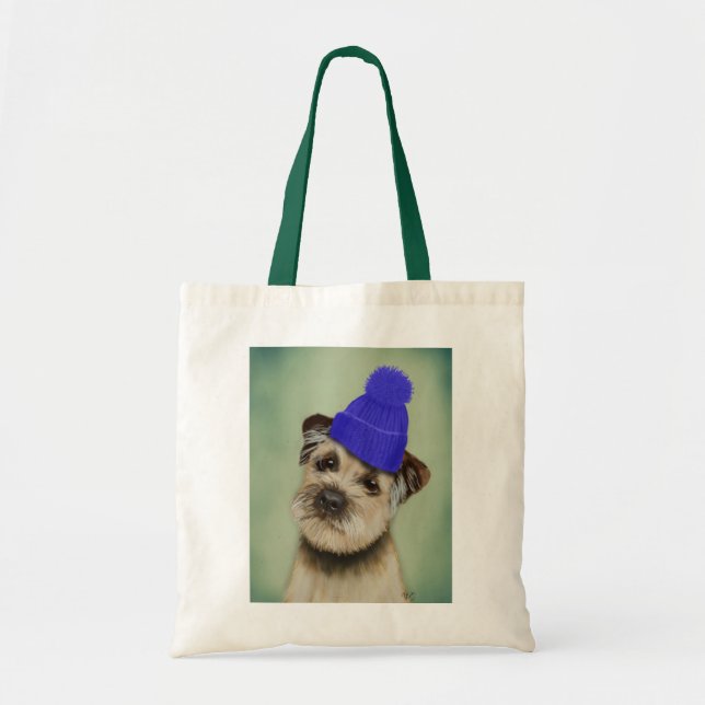 Tote Bag Bordure Terrier avec Casquette Bobble Bleu (Devant)