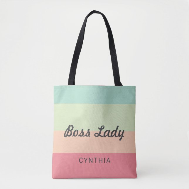 Tote Bag Boss Lady Personnalisé Monogramme Rainbow Cute (Devant)