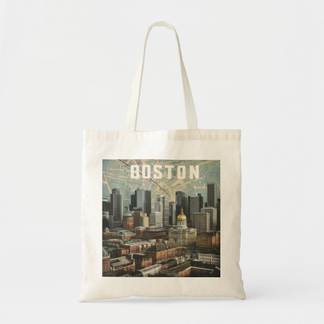 Tote Bag Boston, Boston Massachusetts City Skyline avec car (Devant)