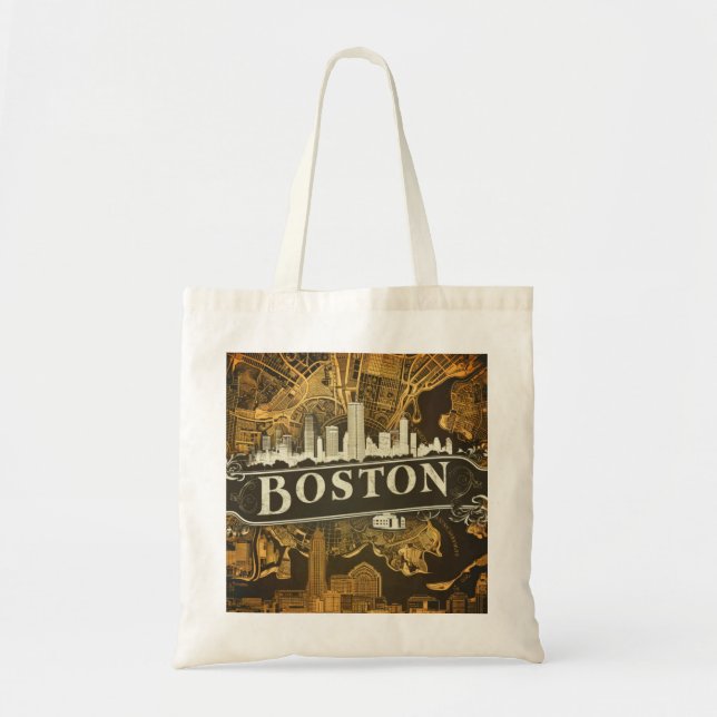 Tote Bag Boston, Boston Massachusetts City Skyline avec car (Devant)