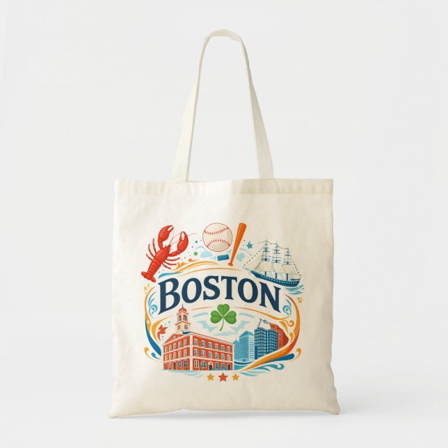 Tote Bag Boston Coastal Travel Illustration (Devant)