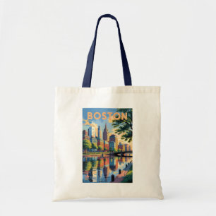 Tote Bag Boston Massachusetts Skyline Travel Art Vintage