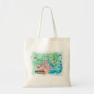 Tote Bag Boston Massachusetts USA Illustration Map & roads
