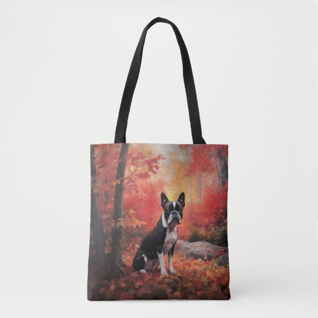 Tote Bag Boston Terrier à l'automne Leaves automne Inspire (Devant)