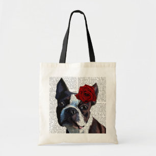 Tote Bag Boston Terrier avec Rose sur Head