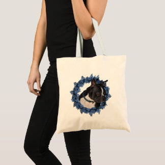 Tote Bag Boston Terrier Chien Floral Wreath Animal     
