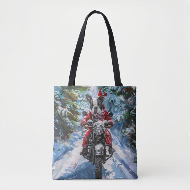 Tote Bag Boston Terrier Dog équitation moto Noël (Devant)
