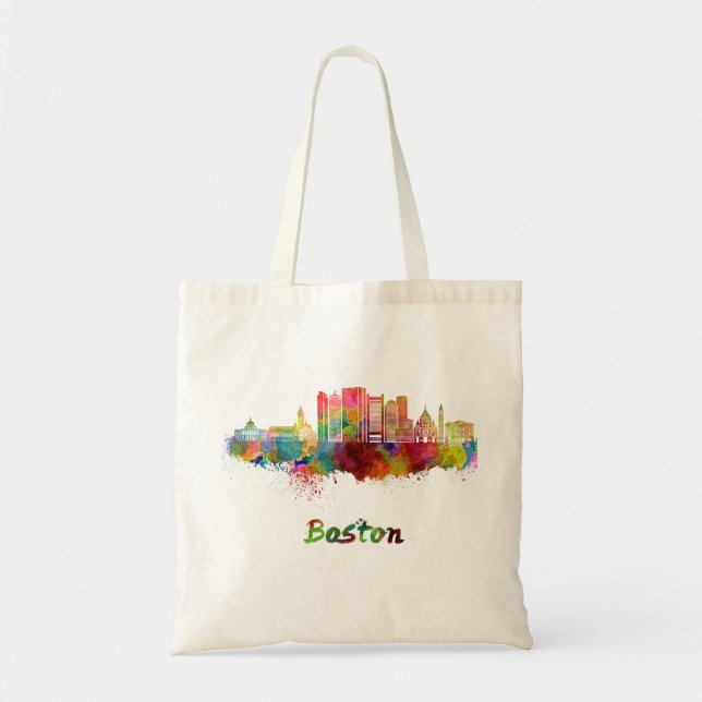 Tote Bag Boston V2 skyline in watercolor (Devant)