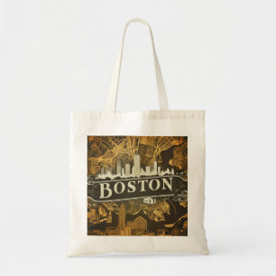 Tote Bag Boston, vue panoramique de la ville avec carte
