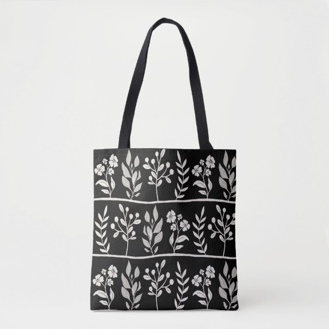 Tote Bag Botanic Rhapsody XL 4 beige silhouette on black (Devant)