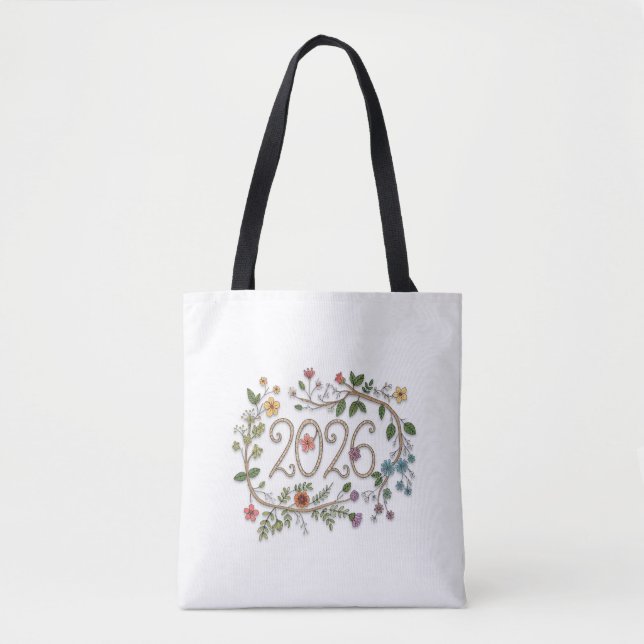 Tote Bag Botanical 2026 Typography with Flowering Vines  (Devant)