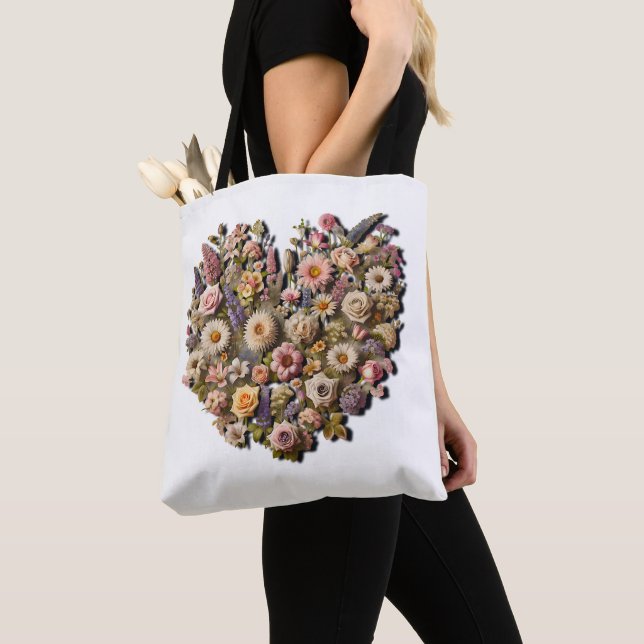Tote Bag Botanique Florale en forme de coeur (De près)