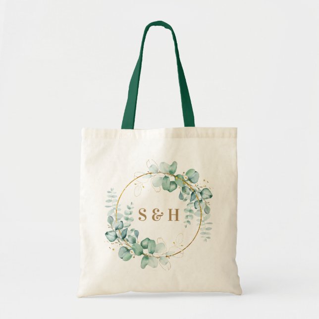 Tote Bag Botanique Gold Green Personnaliser Monogramme (Devant)