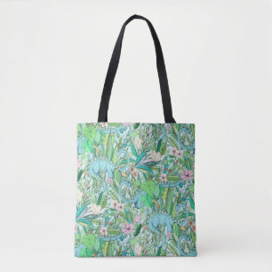 Tote Bag Botanique improbable avec des dinosaures - pastels