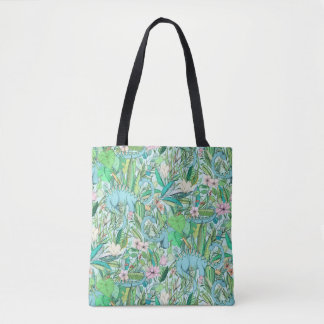 Tote Bag Botanique improbable avec des dinosaures - pastels