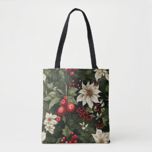 Tote Bag Botanique Poinsettia Motif de Noël