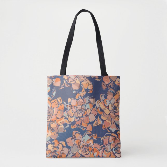 Tote Bag Botaniques d'automne en Terre Neutres et Marine (Devant)
