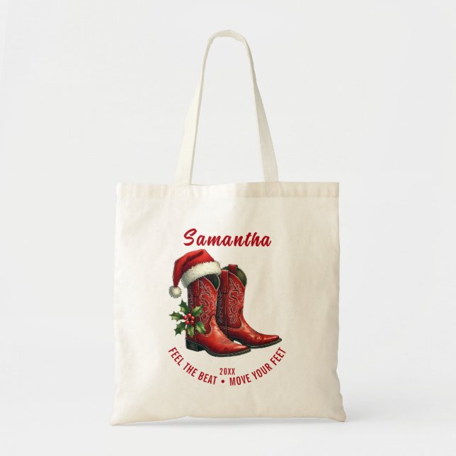Tote Bag Bottes de cow-boy de danse en ligne rustique  (Devant)