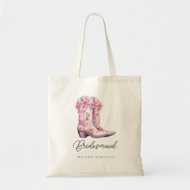 Tote Bag Bottes de cow-boy rose Aquarelle Florale (Devant)
