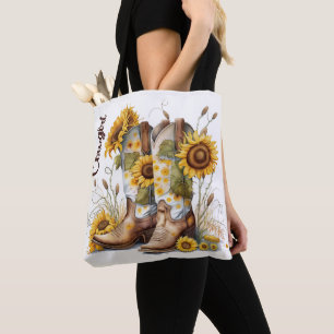 Tote Bag Bottes de cow-girl et tournesols